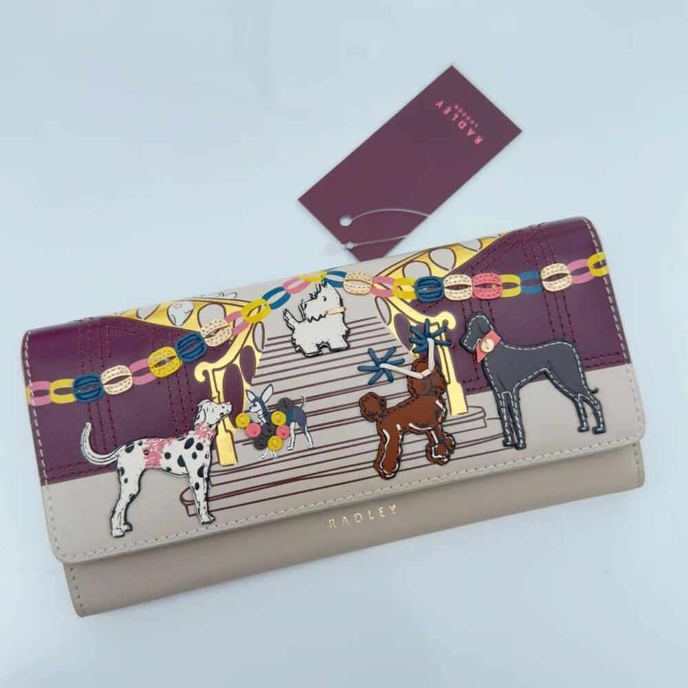 Radley London Party Pals Large Flapover Matinee Leather Wallet Porcini Beige NWT